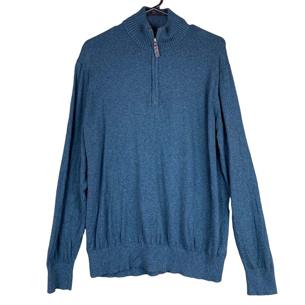 Eddie Bauer Mens Sweater Blue 1/4 V Zip Pullover Cashmere Blend Large